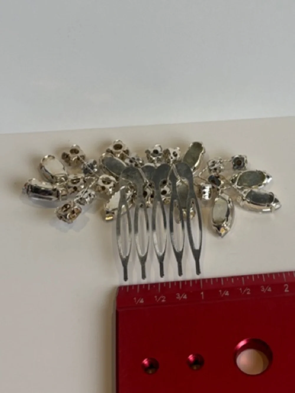 Vintage Silver Rhinestone Bridal Hair Comb - Crystal Leaf Wedding Headpiece